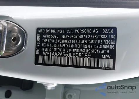 2018 Porsche Macan из США, поврежденный, VIN WP1AA2A56JLB08189